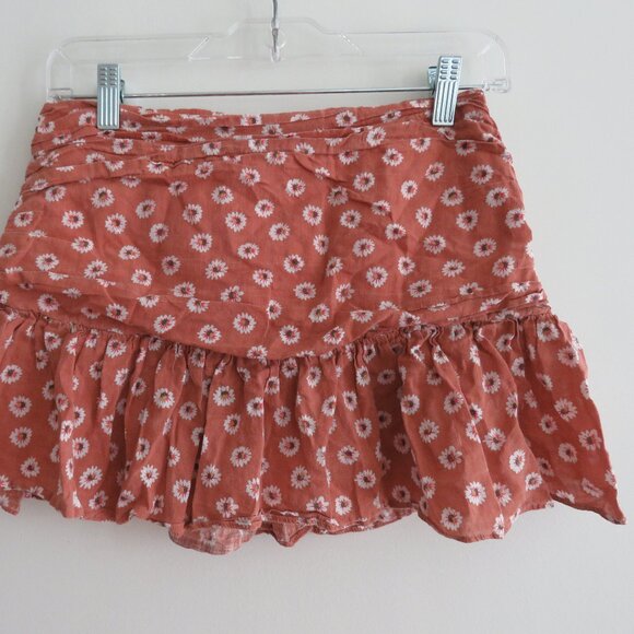 SABO SKIRT Ditsy Daisy Floral Ruched Mini Skirt in Terracotta Festival Boho Sz M - Picture 2 of 13